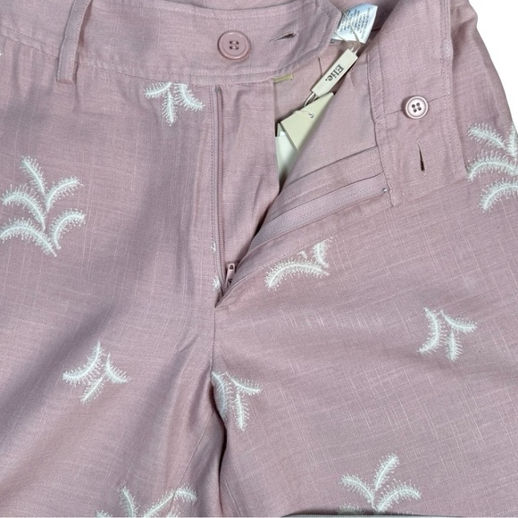 NWT Elie Tahari Womens Linen Blend Pants Wide Leg Embroidered Soft Mauve Size 2 - Picture 10 of 11